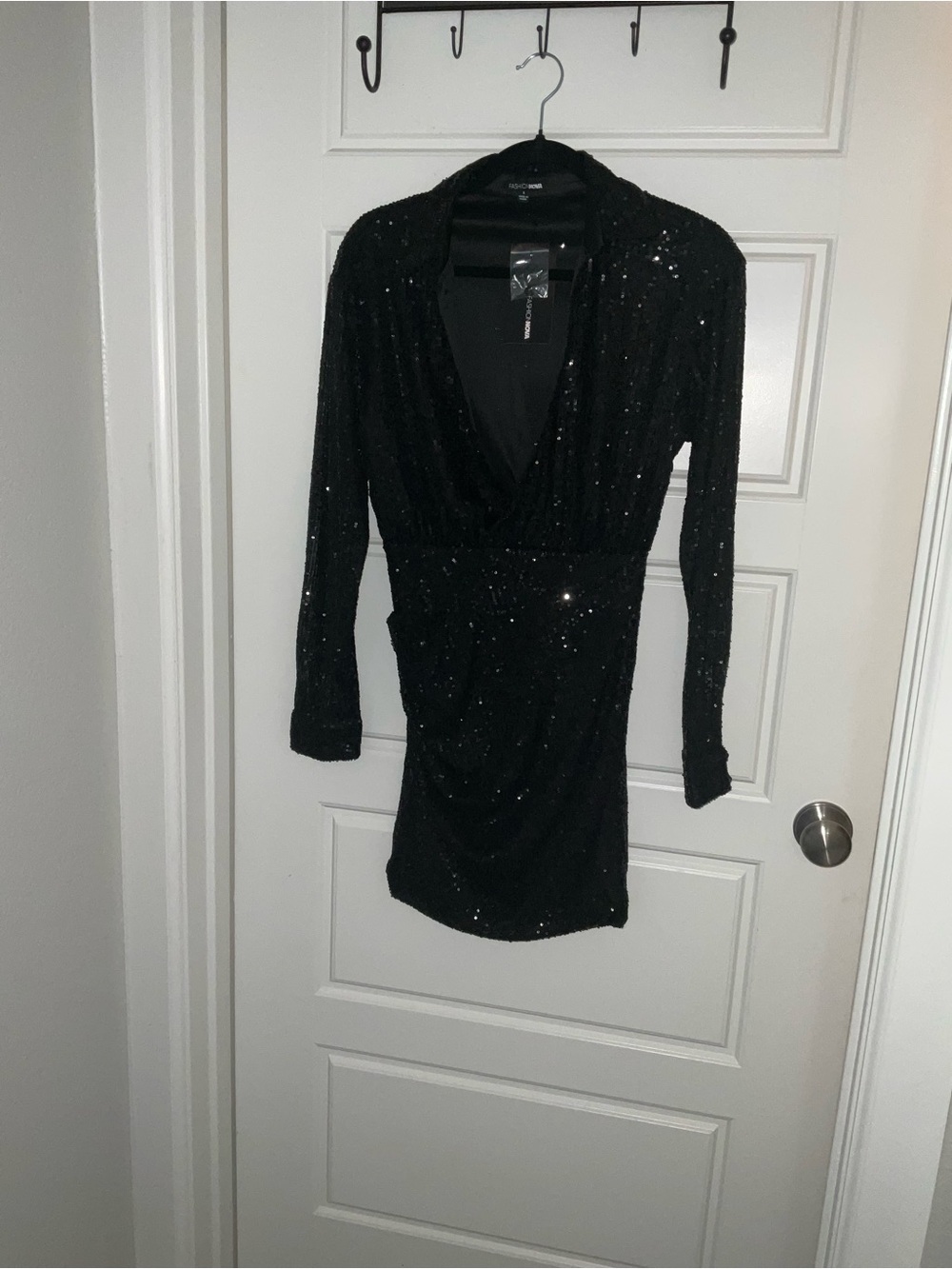 Fashion Nova Black Sequin Long-Sleeve Mini Dress